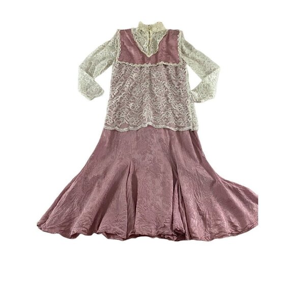 Vintage Jessica McClintock Women's Pink Prairie Dress With Lace Details Silk - 8 - Picture 1 of 12